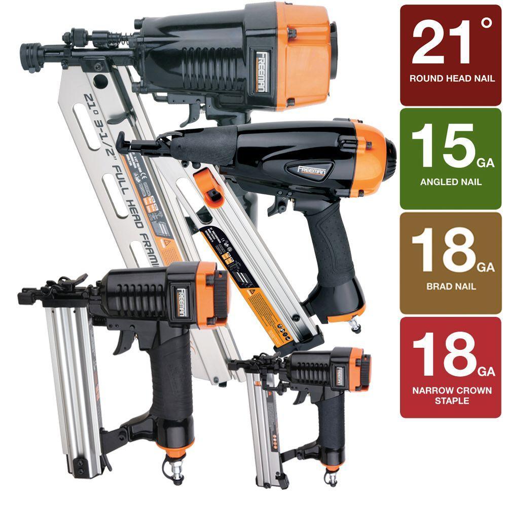 Pneumatic Framing and Finishing Nailers and Stapler Combo Kit with Canvas Bag (4-Pieces) - Super Arbor