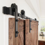13 ft./156 in. Single Track Bypass Sliding Barn Door Hardware Kit for Double Doors Low Ceiling - Super Arbor