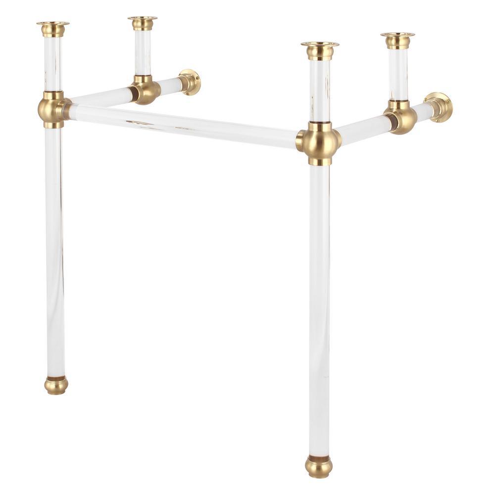 Empire 30 in. Acrylic Wash Stand with Satin Brass P-Trap Kit, Marble Counter Top, and White Basin - Super Arbor