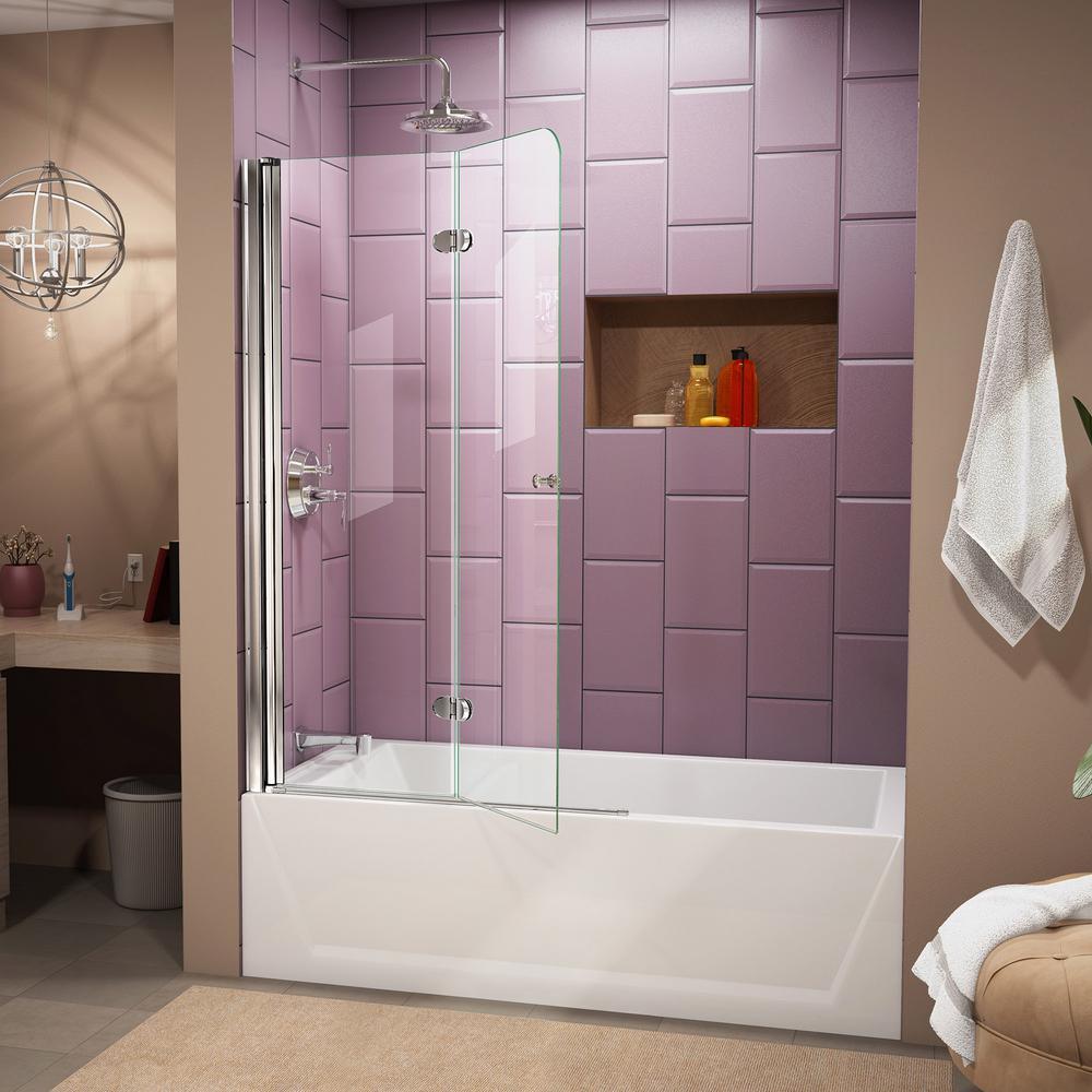 Aqua Fold 36 in. x 58 in. Frameless Hinged Tub Door in Chrome - Super Arbor