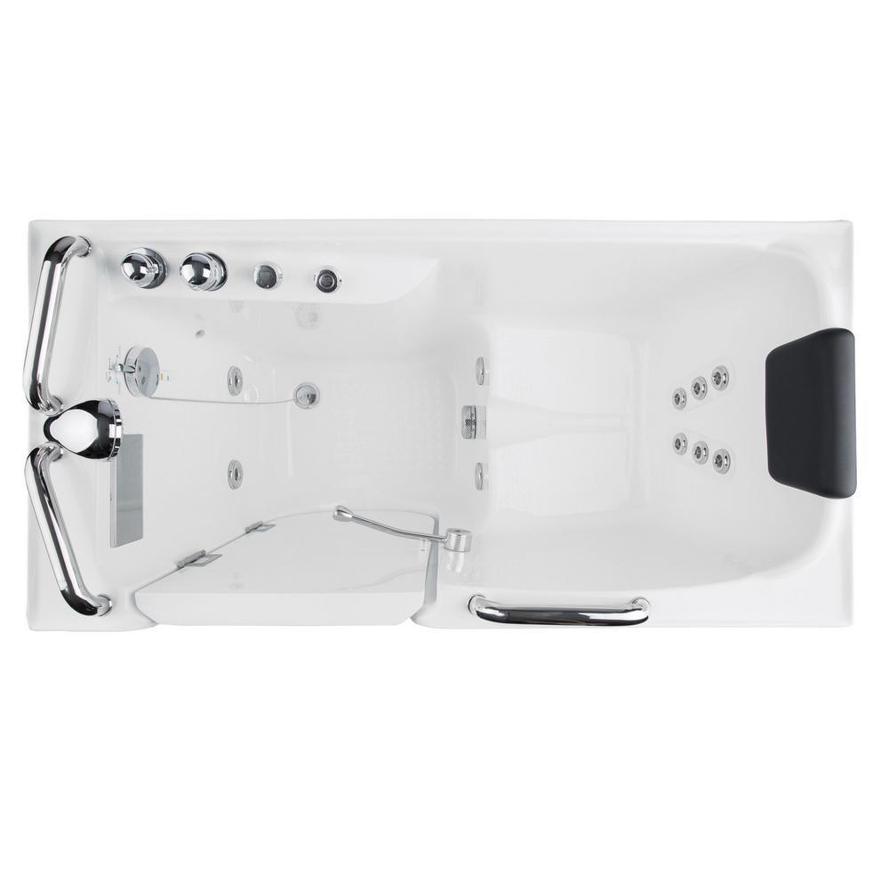 53 in. Left Drain Quick Fill Walk-In Whirlpool Bath Tub with Left Side Door in White - Super Arbor