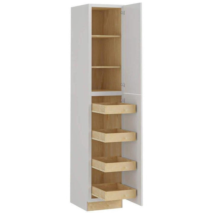 Home Decorators Collection Newport 18 in. W x 24 in. D x 96 in. H Assembled Plywood Pantry Kitchen Cabinet in Pacific White with 4ROT Soft Close RH