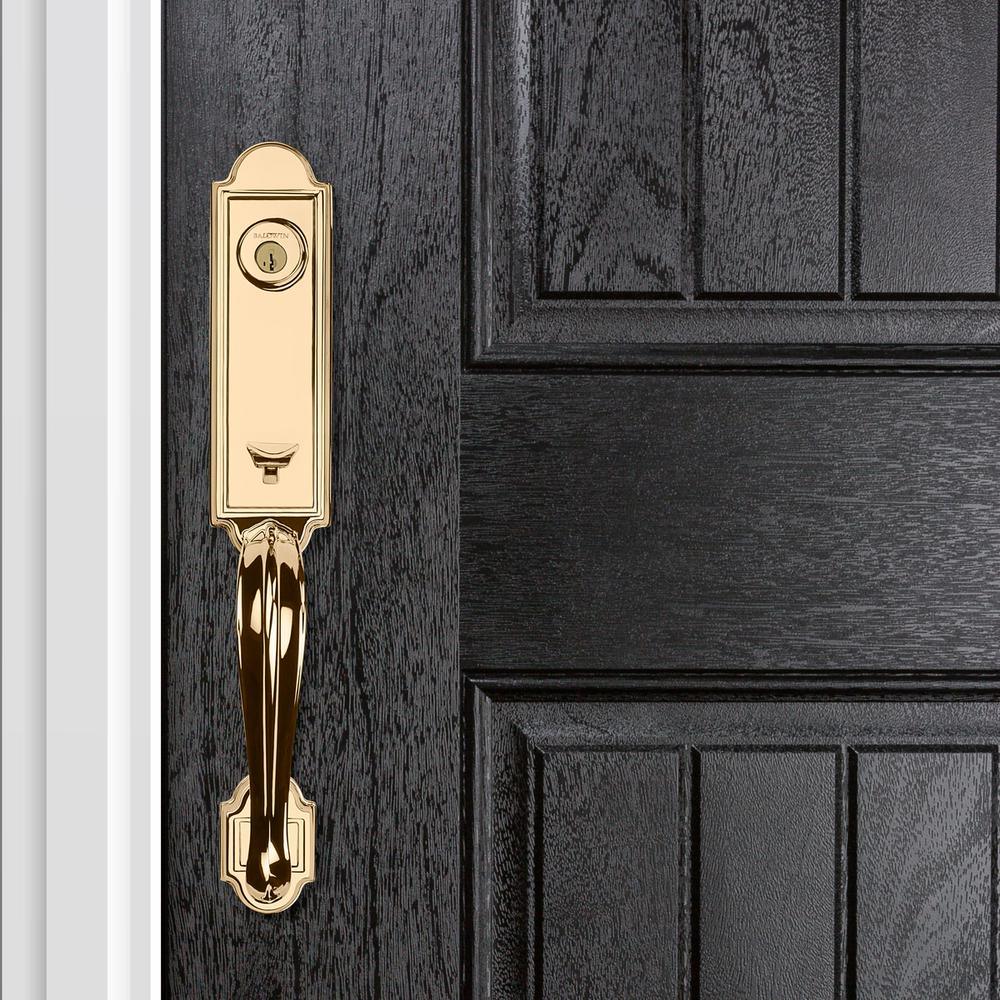 Prestige Avendale Single Cylinder Lifetime Polished Brass Door Handleset with Alcott Door Knob feat SmartKey Security - Super Arbor