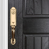 Prestige Avendale Single Cylinder Lifetime Polished Brass Door Handleset with Alcott Door Knob feat SmartKey Security - Super Arbor