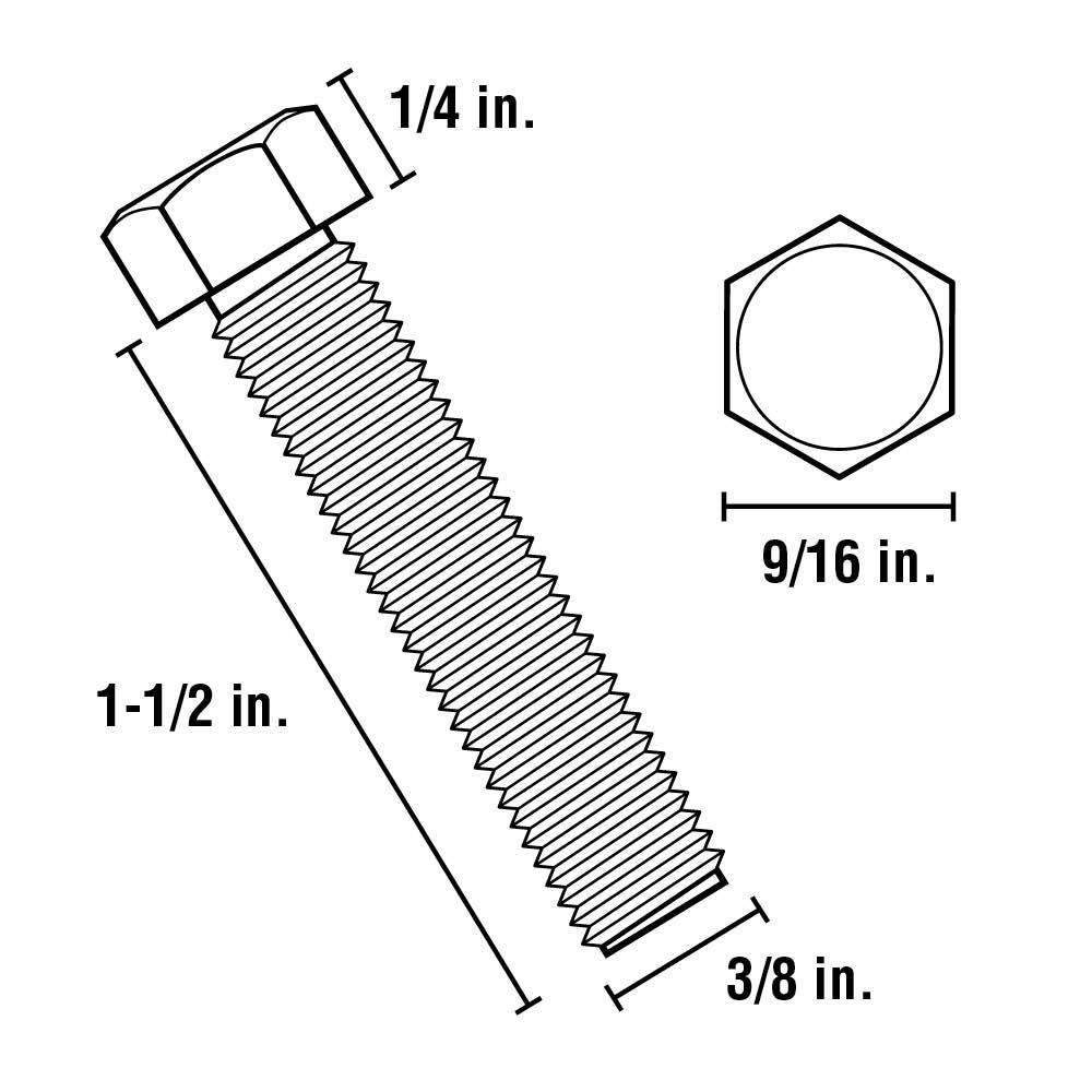 3/8 in.-16 tpi x 1-1/2 in. Zinc-Plated Hex Bolt - Super Arbor