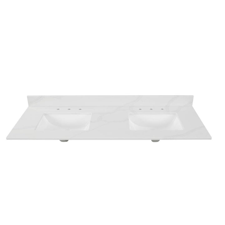 73 in. W x 22 in. D x 0.75 in. H Quartz Vanity Top in Statuario White with White Basins - Super Arbor