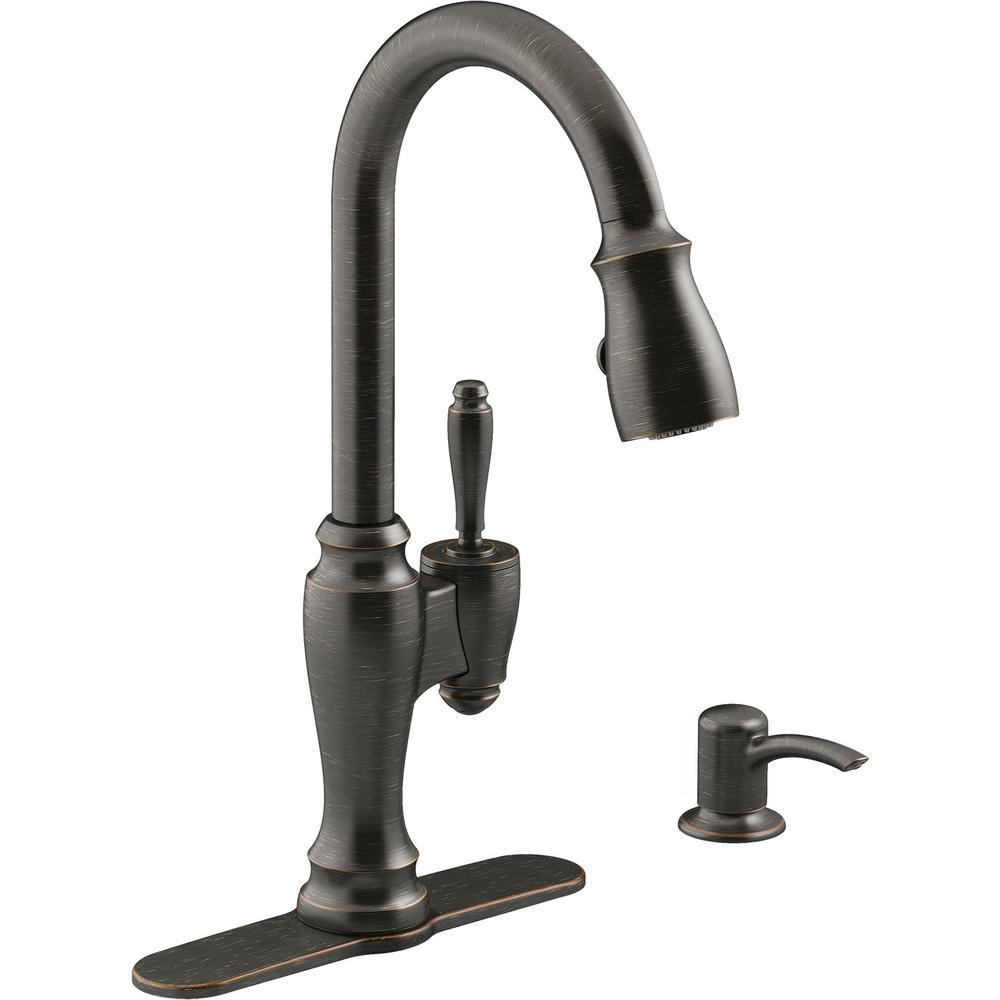 Arsdale Single-Handle Pull-Down Sprayer Kitchen Faucet with Soap/Lotion Dispenser in Vibrant Stainless - Super Arbor