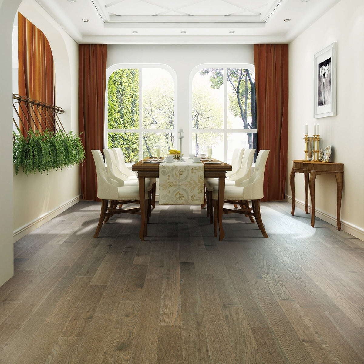 allen + roth Hickory Saddle hardwood flooring — color and finish detail