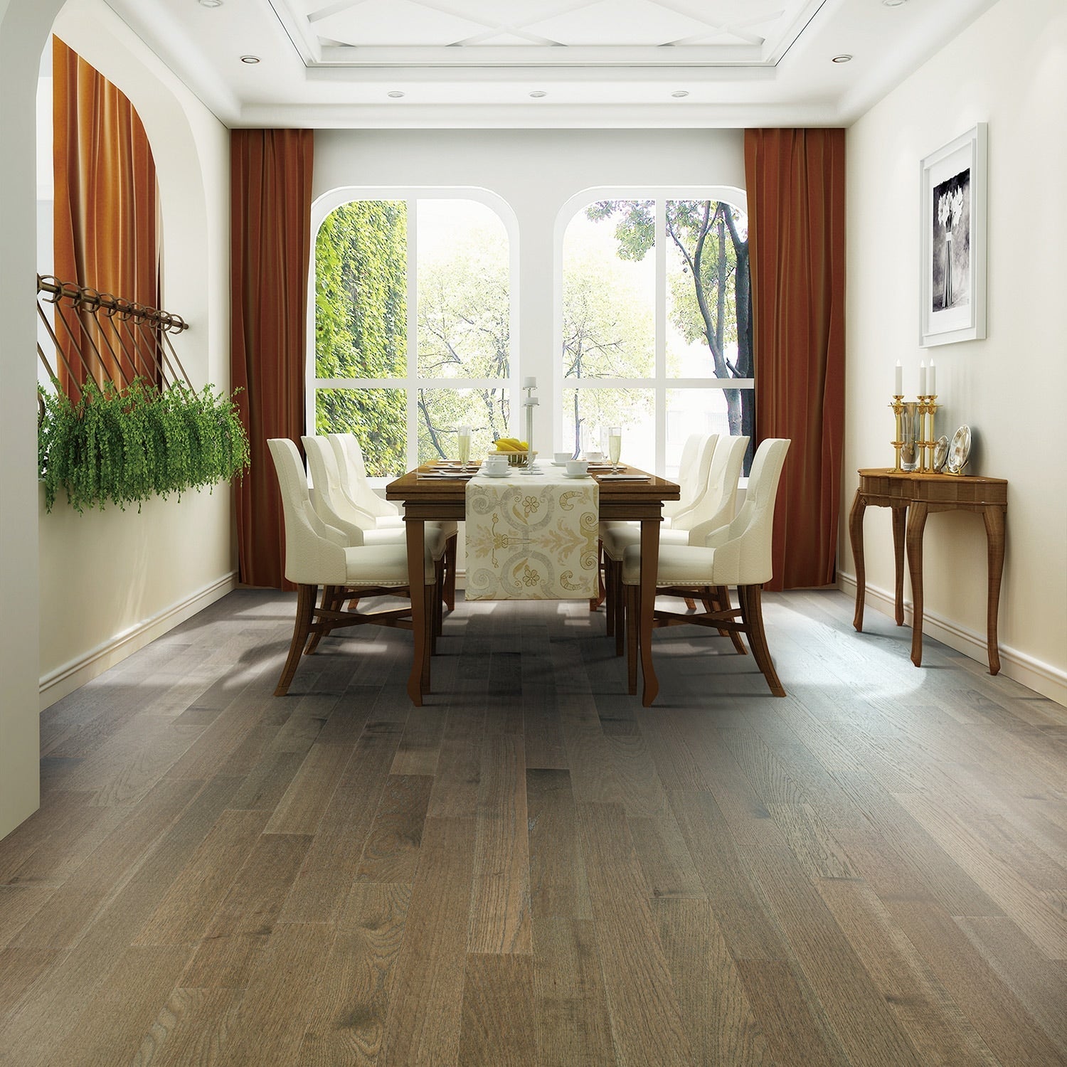 allen + roth Hickory Saddle hardwood flooring — color and finish detail