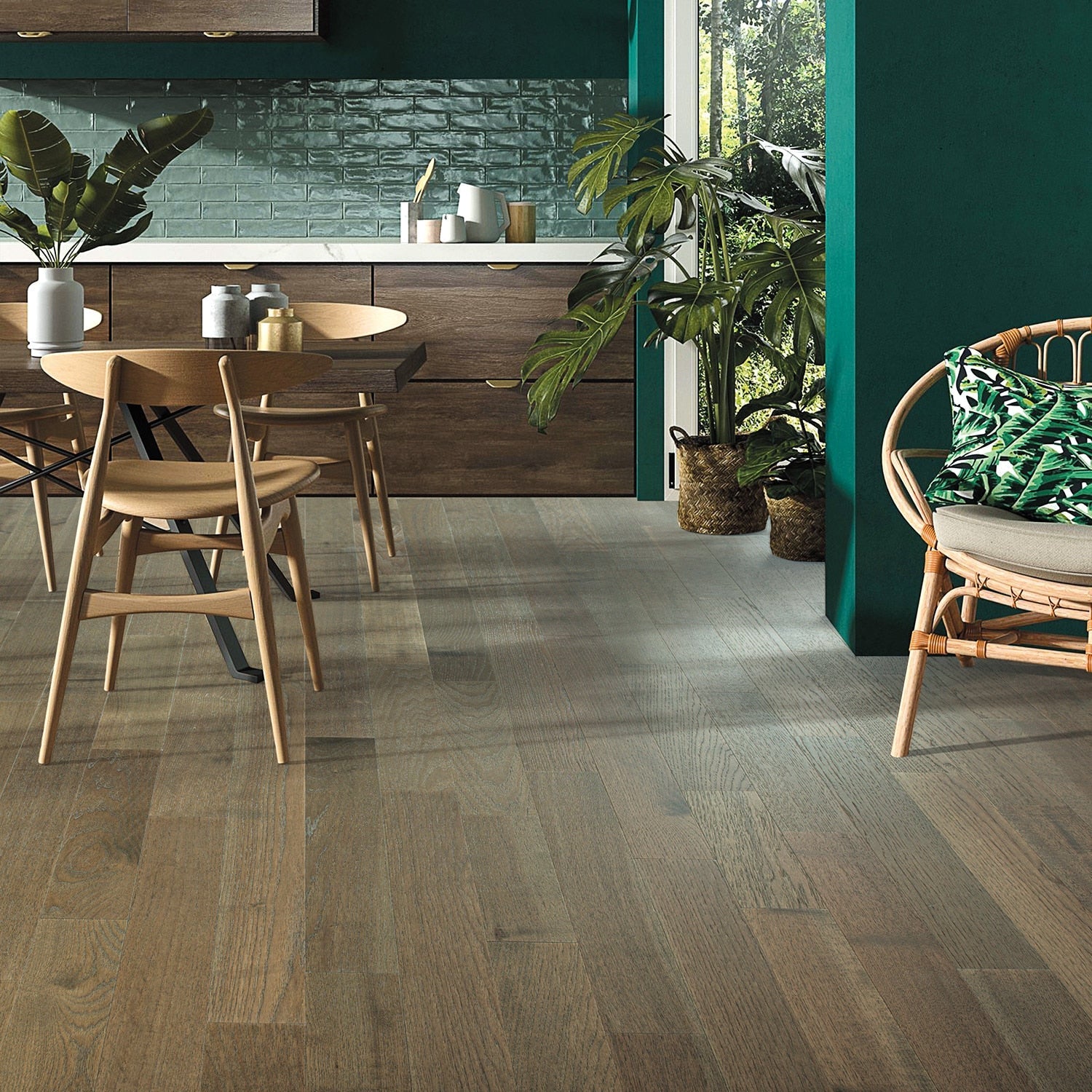 allen + roth Hickory Saddle hardwood flooring — surface grain detail