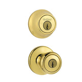 Tylo Antique Brass Entry Door Knob and Single Cylinder Deadbolt Combo Pack with Microban Antimicrobial Technology - Super Arbor