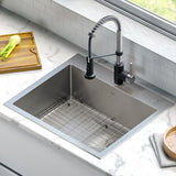 Loften All-in-One Dual Mount Stainless Steel 25in. Single Bowl Kitchen Sink with Pull Down Faucet in Black and Steel