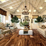 allen + roth Acacia Natural hardwood flooring — color and finish detail
