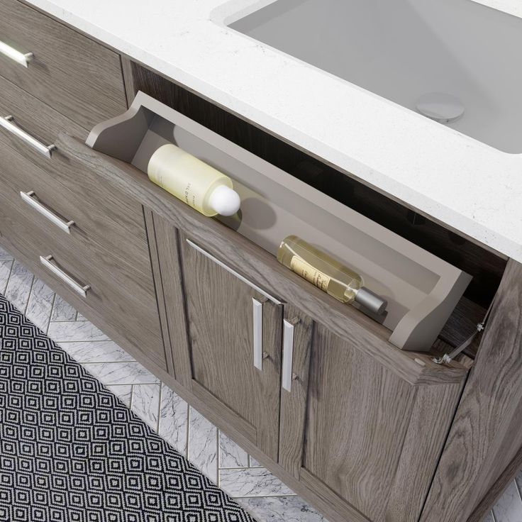 Kali 72 in. W x 22 in. D Bath Vanity in Gray ENGRD Stone Vanity Top in White with White Basin Power Bar and Organizer