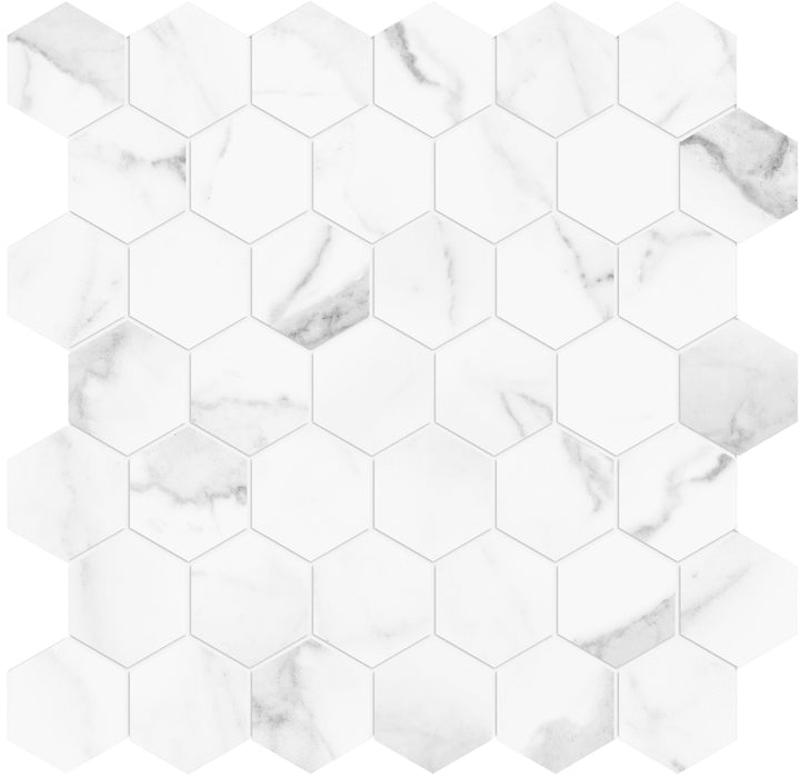 Satori Statuario 12-in x 12-in Honed Porcelain Marble look Hexagon Mosaic Floor and Wall Tile product image