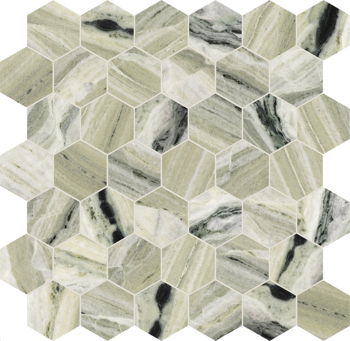 Satori Verde Foresta 12-in x 12-in Honed Porcelain Marble look Hexagon Mosaic Floor and Wall Tile product image