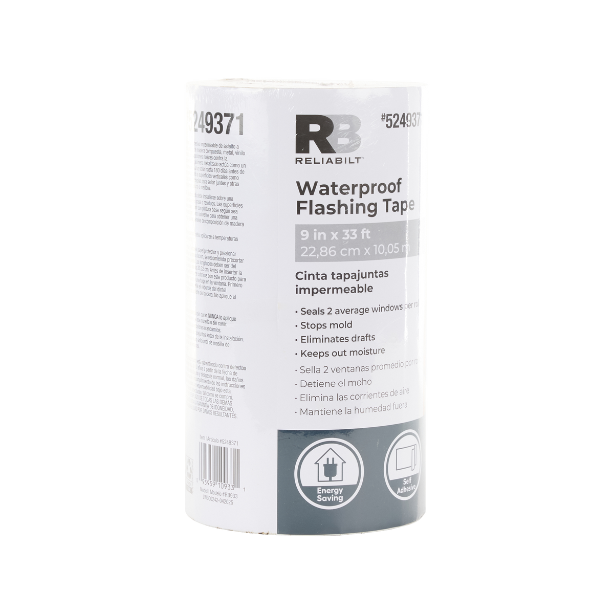 RELIABILT Self-Adhesive Waterproof Flashing Tape, 9 in x 33 ft, Silver Rubberized Asphalt Roll, 9-Pack
