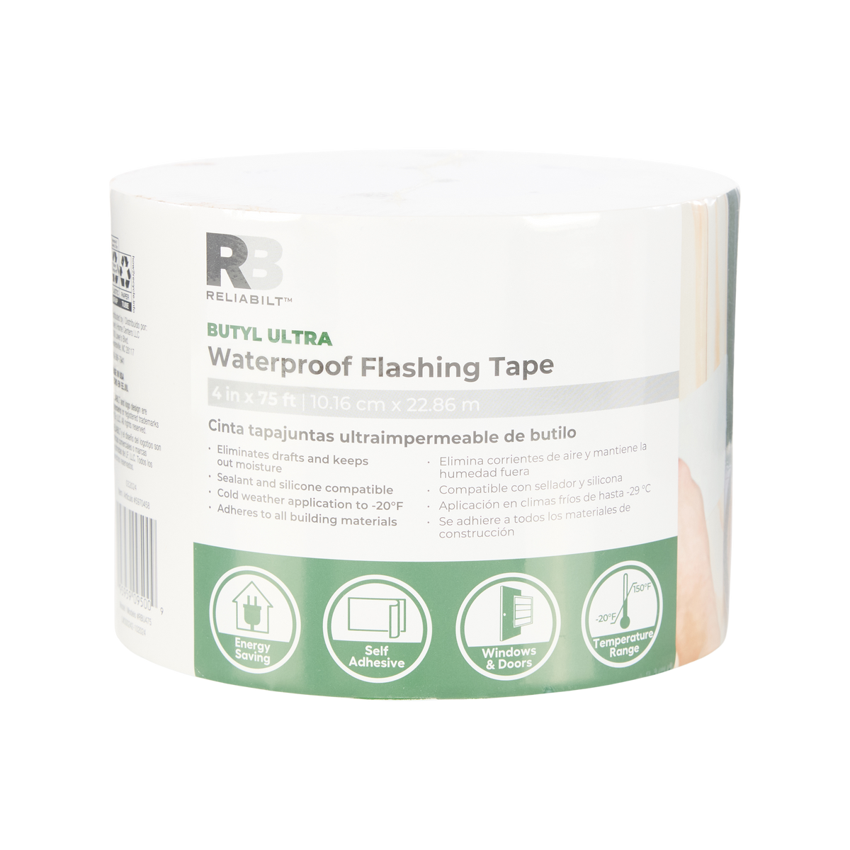 RELIABILT Butyl Ultra Waterproof Flashing Tape, Self-Adhesive – 4 in x 75 ft, White