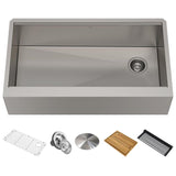 Kore Workstation Farmhouse/Apron-Front Stainless Steel 36 in. Single Bowl Kitchen Sink