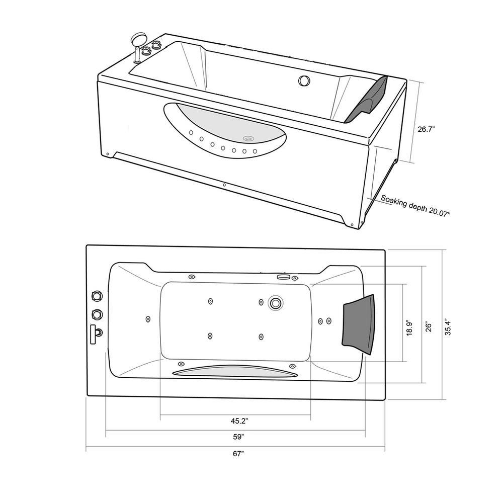 Paris with heater 67 in. L  Acrylic Right Drain Corner Alcove Whirlpool Bathtub in White - Super Arbor