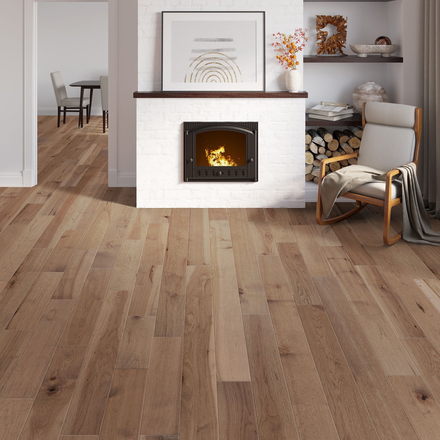 allen + roth Hickory Creekside hardwood flooring — installed room view
