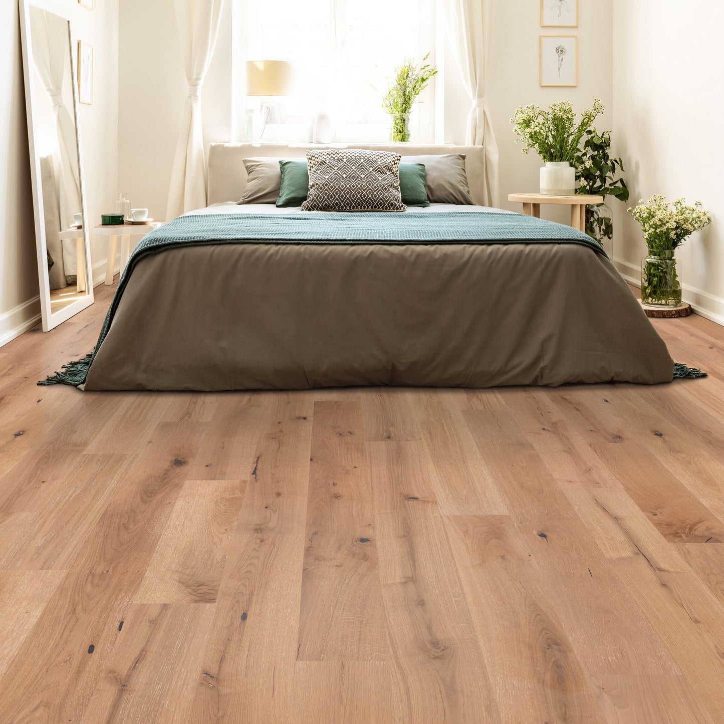 allen + roth White oak White Marsh hardwood flooring — installed room view