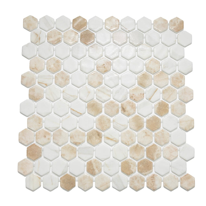 The Tile Life Eterna Hex Cream Blend 1-in x 1-in Multi-finish Glass Hexagon Mosaic Floor and Wall Tile product image