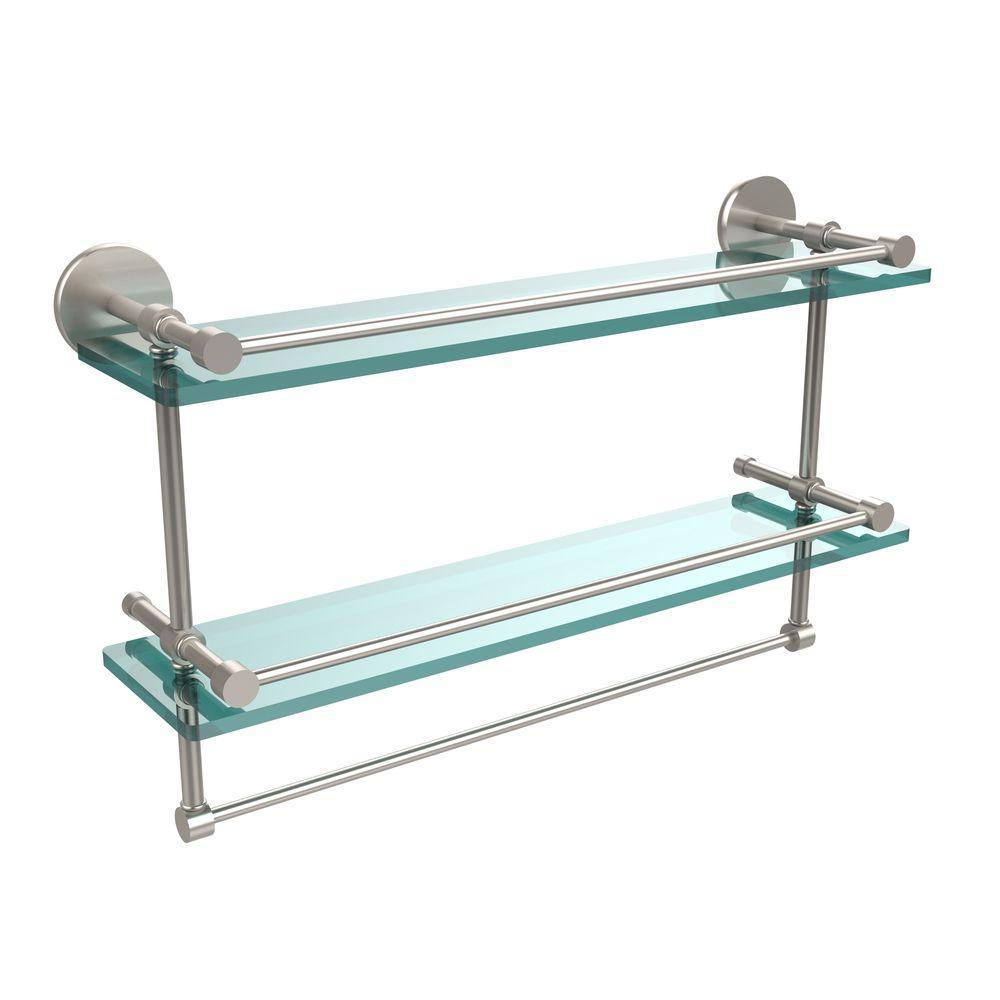 22 in. L  x 12 in. H  x 5 in. W 2-Tier Clear Glass Bathroom Shelf with Towel Bar in Polished Chrome - Super Arbor