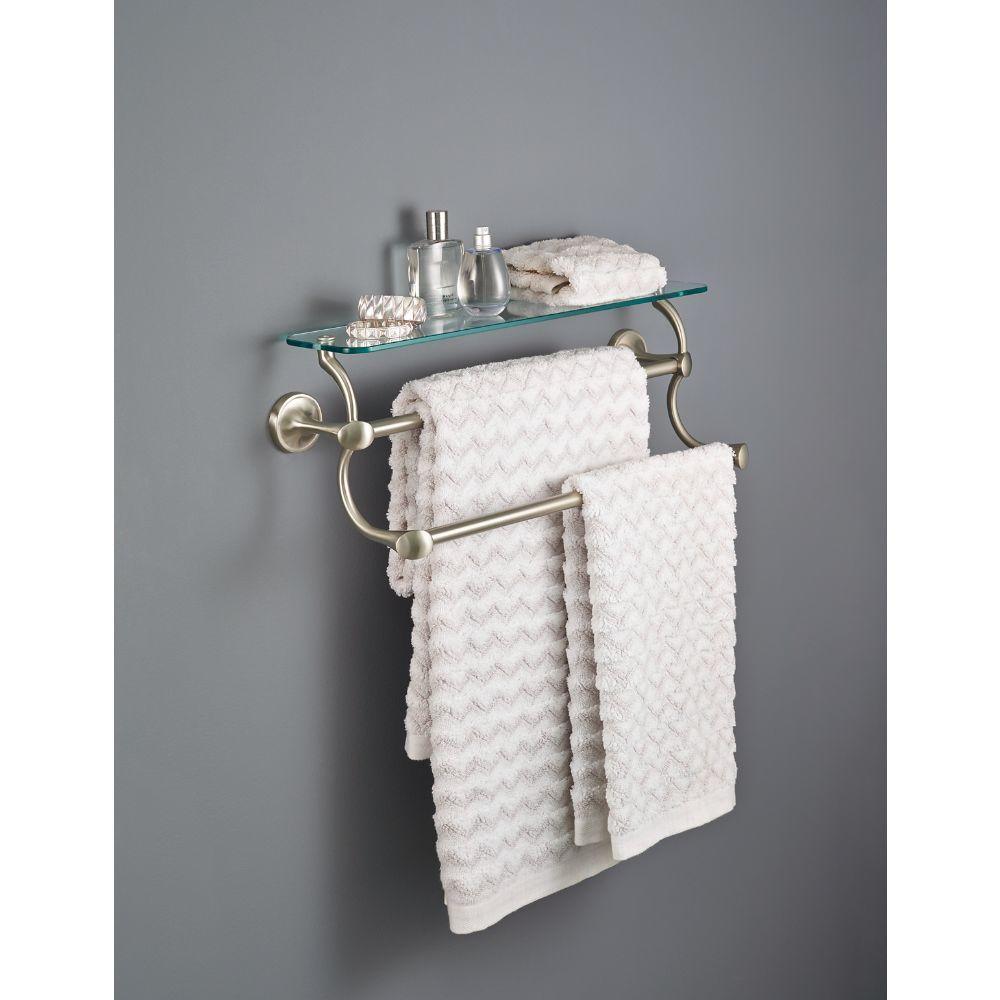 18 in. Glass Shelf with Double Towel Bar in SpotShield Brushed Nickel - Super Arbor