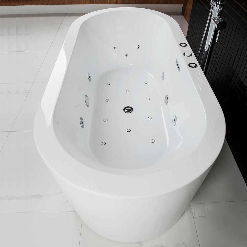 Bologna 67 in. Acrylic Freestanding Whirlpool and Air Bathtub with Drain and Overflow Included in White - Super Arbor