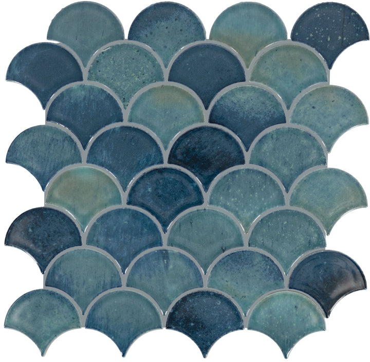 Daltile Miramo Aqua 12-in x 13-in Glossy Ceramic Handcrafted look Oval Mosaic Wall Tile product image