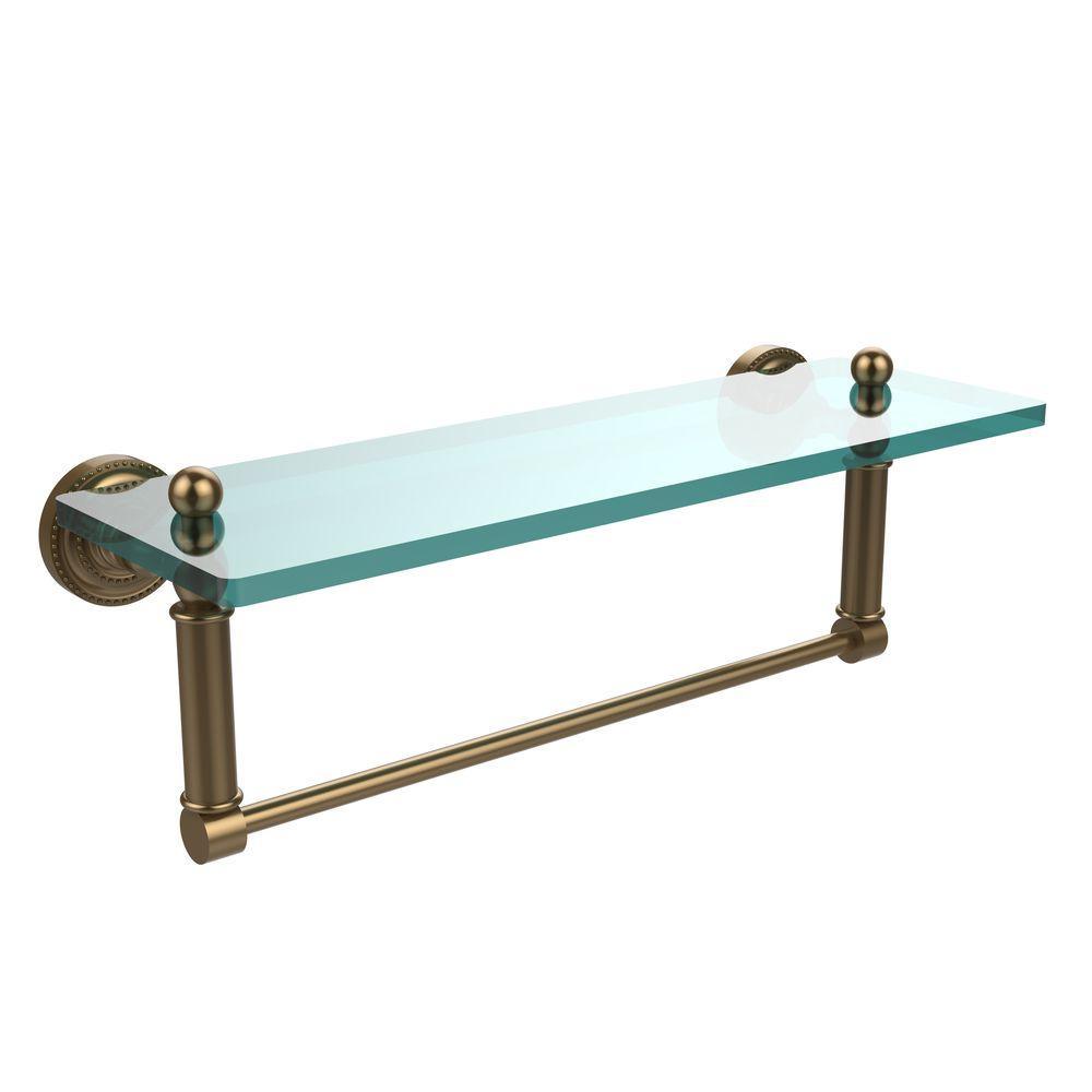 Dottingham 16 in. L  x 5 in. H  x 5 in. W  Clear Glass Vanity Bathroom Shelf with Towel Bar in Matte Black - Super Arbor