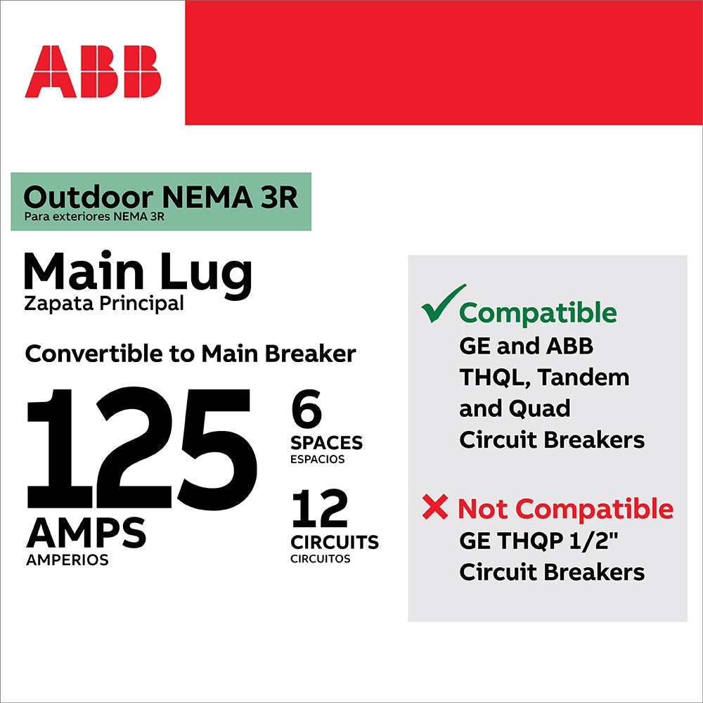 ABB ReliaHome T-Series 125-Amp 6-space load center - side view