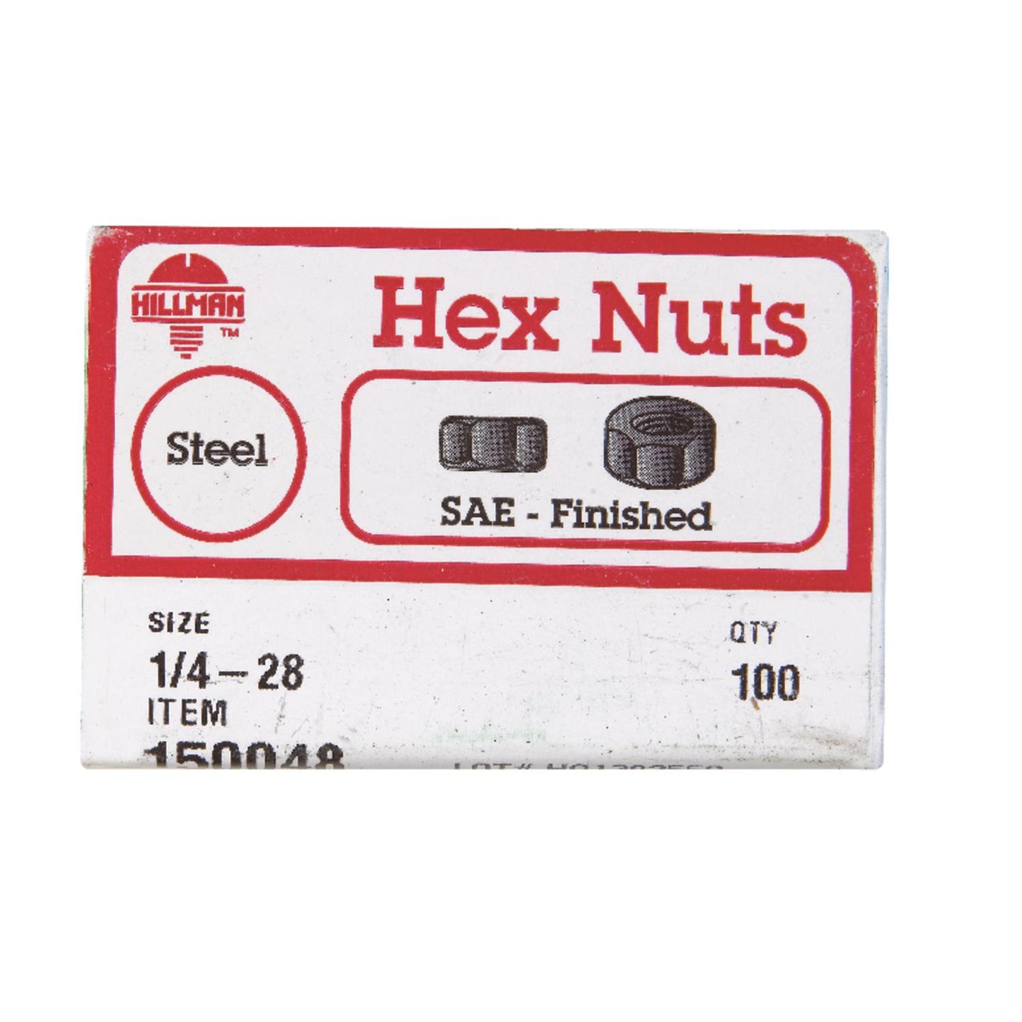 Hillman 1/4 in. Zinc-Plated Steel SAE Hex Nut, 100-Pack