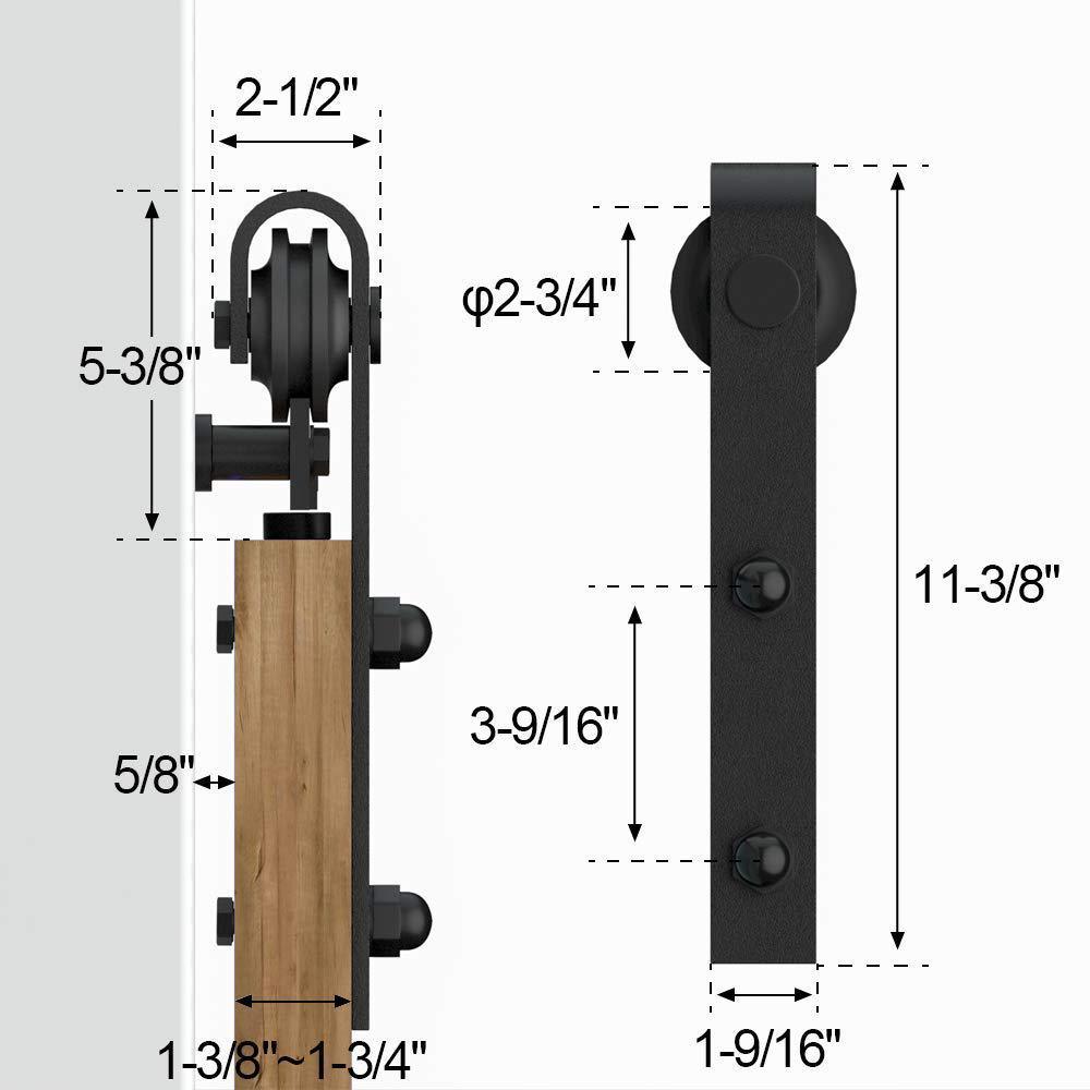 9 ft./108 in. Frosted Black Sliding Barn Door Hardware Track Kit for Double Doors with Non-Routed Floor Guide - Super Arbor