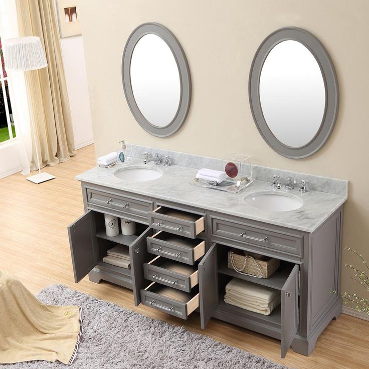 72 in. W x 21.5 in. D x 34 in. H Vanity in Cashmere Grey with Marble Vanity Top in Carrara White