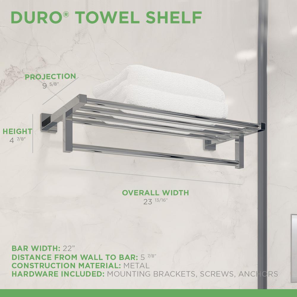 Duro 22 in. Wall-Mounted Towel Shelf with Bar in Polished Chrome - Super Arbor