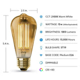 Feit Electric 100-Watt Equivalent ST19 Dimmable LED Amber Glass Vintage Edison Light Bulb With Straight Filament Warm White (12-Pack)