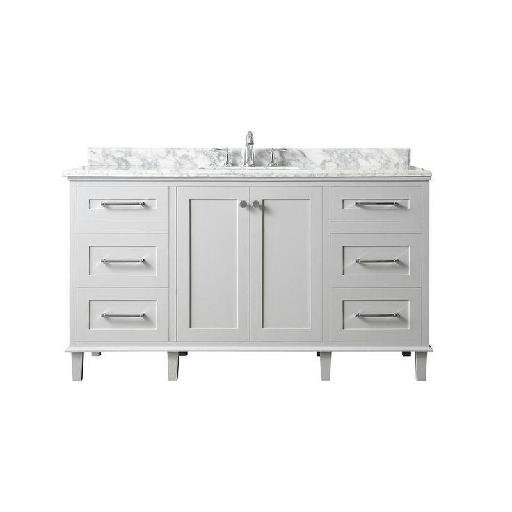 Heathermore 60 in. W x 22 in. D in White with Marble Top in Carrera with White Basins