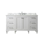 Heathermore 60 in. W x 22 in. D in White with Marble Top in Carrera with White Basins