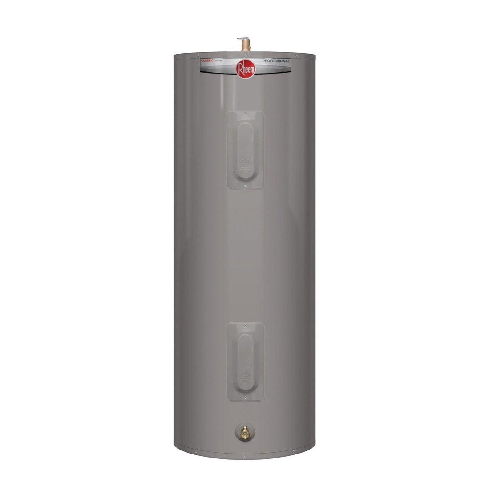 Rheem RE47S2RH95691800 47 gal. Short 4.5kW 2-Element Electric Water Heater shown centered on a square white background