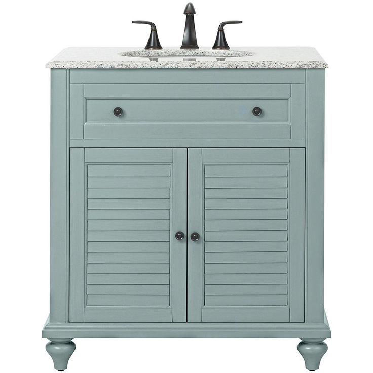 Hamilton Shutter 25 in. W x 22 in. D Bath Vanity in Sea Glass with Granite Vanity Top in Grey