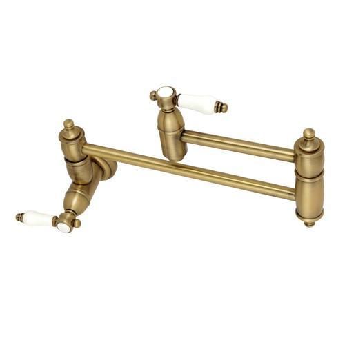 Kingston Brass Bel-Air Antique Brass 2-Handle Wall-Mount Pot Filler Handle Kitchen Faucet
