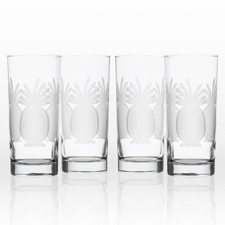 Pineapple 15 oz. Clear Highball Glass (Set of 4)