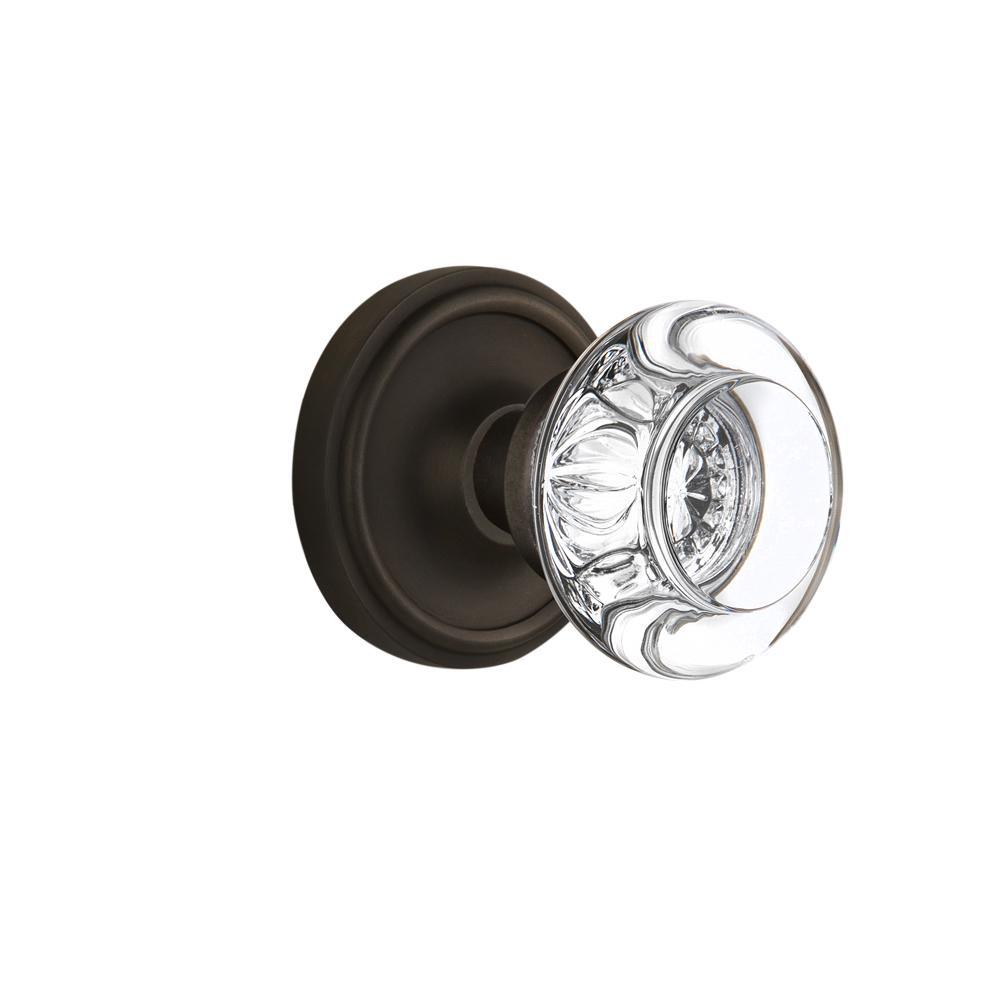 Classic Rosette 2-3/4 in. Backset Unlacquered Brass Privacy Bed/Bath Round Clear Crystal Glass Door Knob - Super Arbor