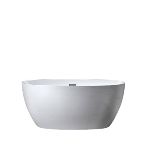 WOODBRIDGE Coli 55 in. x 31-3/4 in. Acrylic Flat Bottom Freestanding Soaking Bathtub with Center Drain, White with Chrome Drain & Overflow