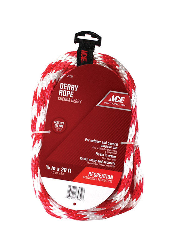 Ace 5/8 in. D x 20 ft. L Red/White Solid Braided Poly Derby Rope