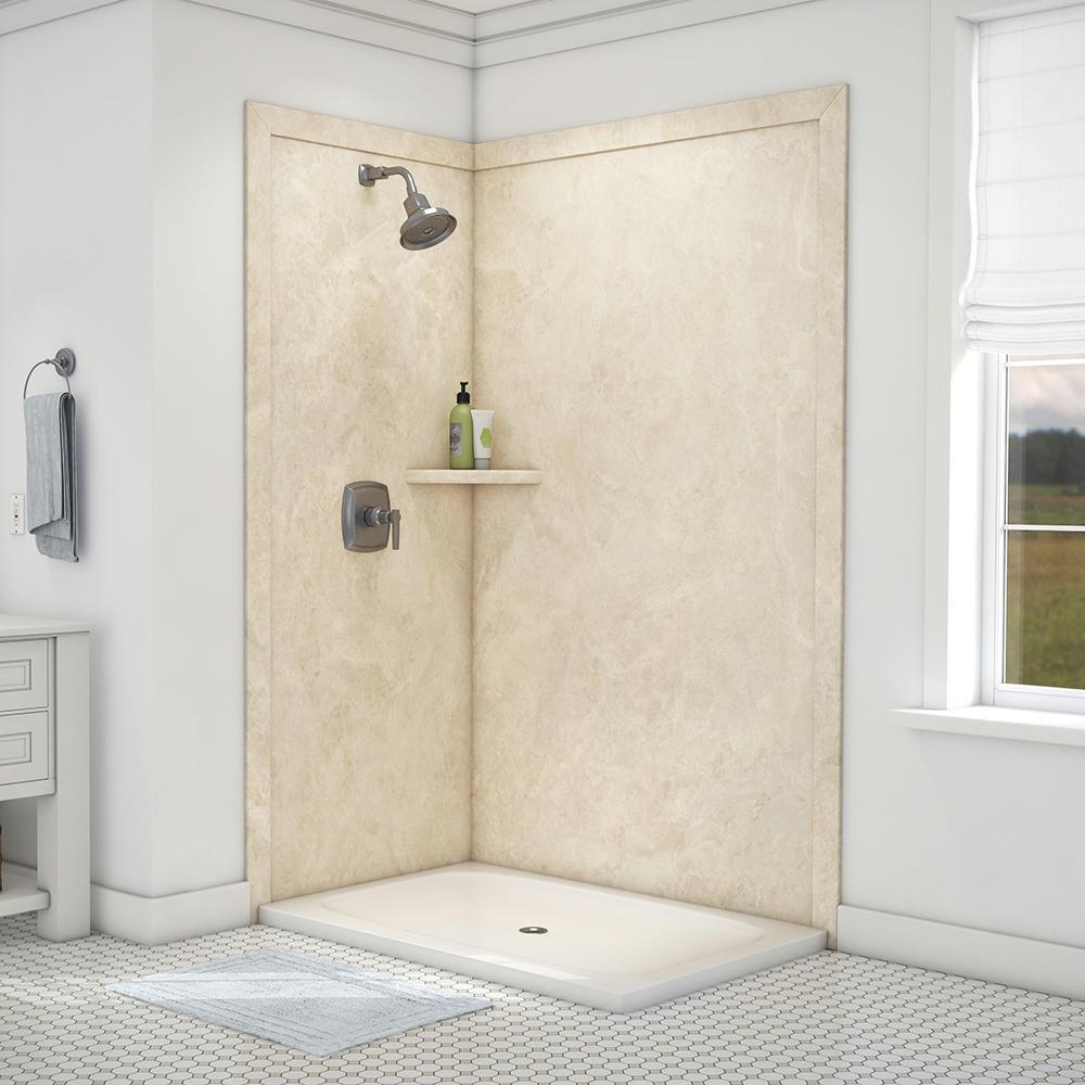 Elegance 36 in. x 48 in. x 80 in. 7-Piece Easy Up Adhesive Corner Shower Wall Surround in Triton - Super Arbor