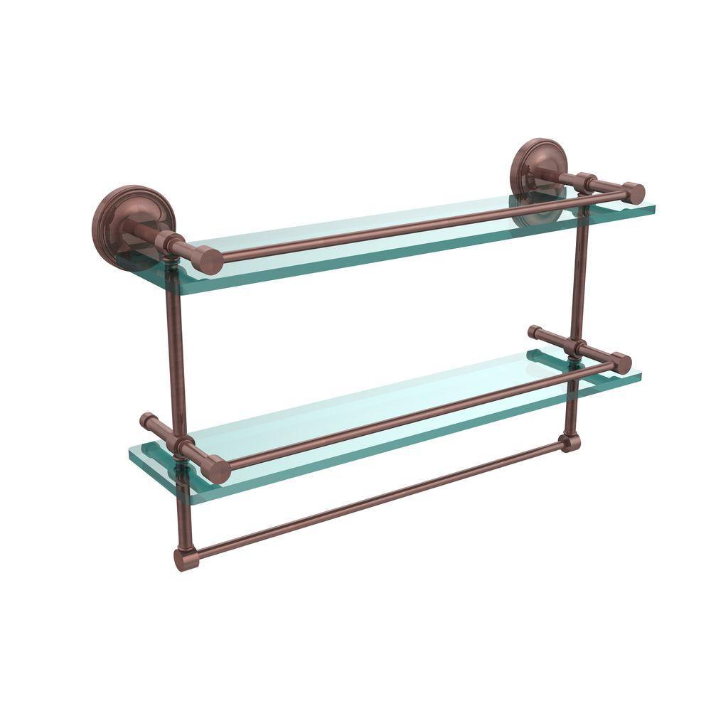 22 in. L  x 12 in. H  x 5 in. W 2-Tier Clear Glass Bathroom Shelf with Towel Bar in Polished Chrome - Super Arbor