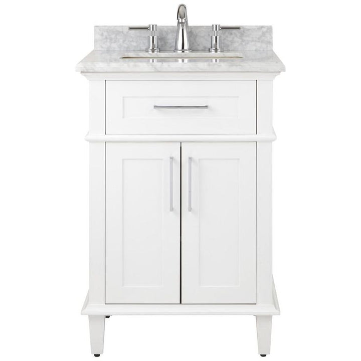 Sonoma 24 in. W x 20.25 in. D Vanity in White with Carrara Marble Top with White Sinks